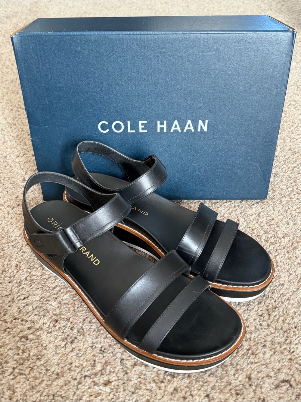 Cole Haan Black Peyton Leather Sandals Size 8.5